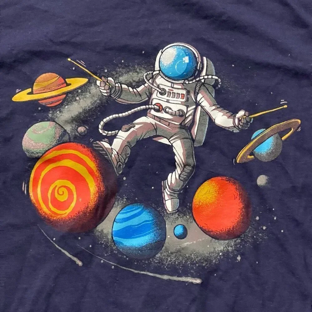 Old Navy Boys Navy Star Astronaut Planets Space Long Sleeve Graphic Tee Size 6/7